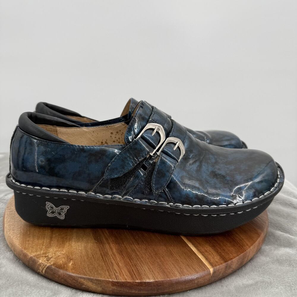 Alegria Shoes Womens Size 41 Blue Black‎ Double Buckle Comfort Leather Loafers